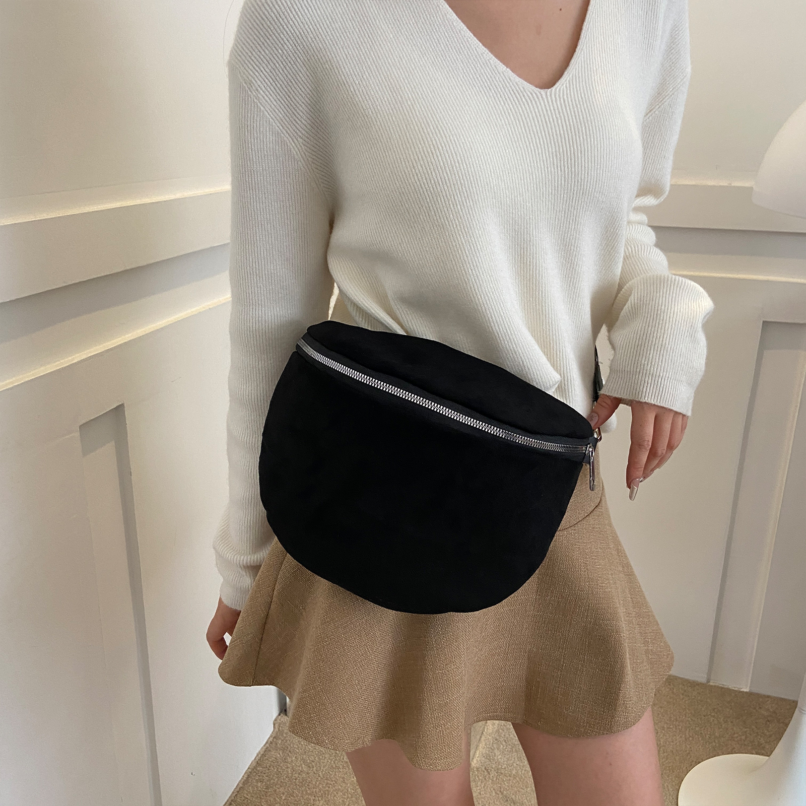 Women Chest Bag Fanny Pack PU  – Half Moon Bag Suede recenzja i cena