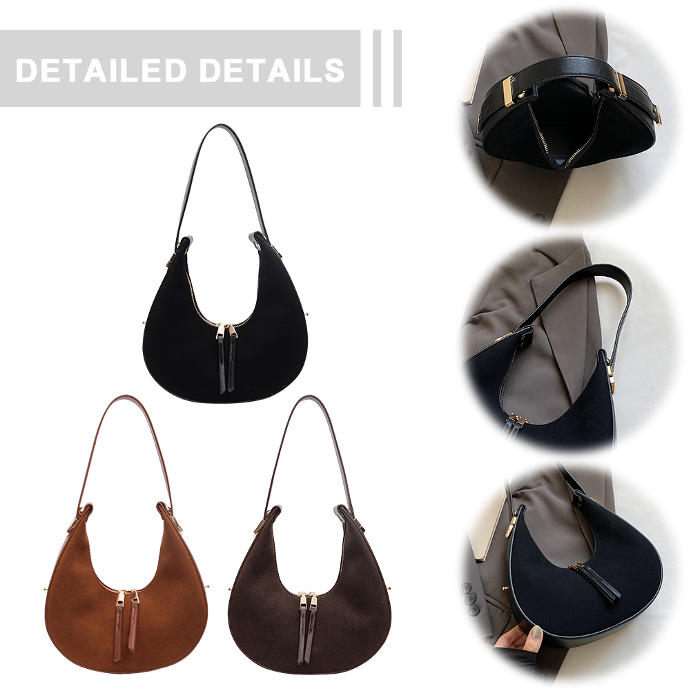 Women Faux Suede Shoulder Bag  – Half Moon Bag Suede recenzja i cena