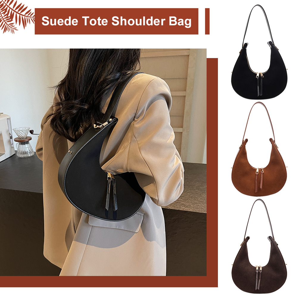 Women Faux Suede Shoulder Bag  – Half Moon Bag Suede recenzja i cena